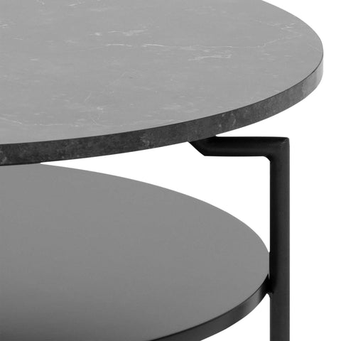 Goldington Round Coffee Table with Black Marble Melamine Top & Black Legs