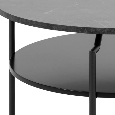 Goldington Round Coffee Table with Black Marble Melamine Top & Black Legs