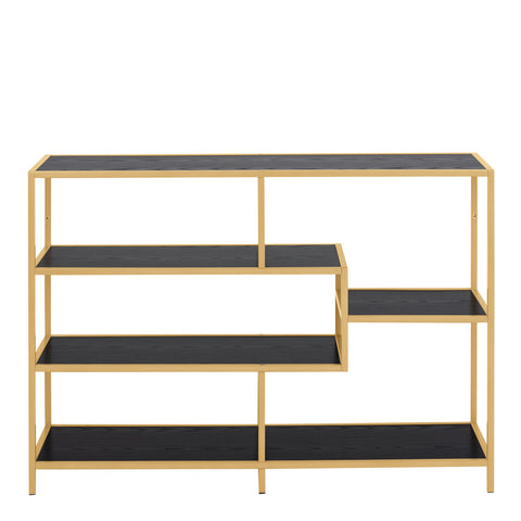 Seaford Wide Gold Metal Bookcase with 4 Black Shelves