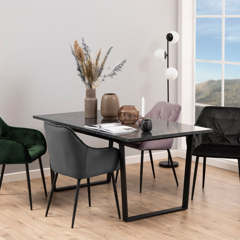 Amble Dining Table with Black Marble Melamine Top & Black Legs