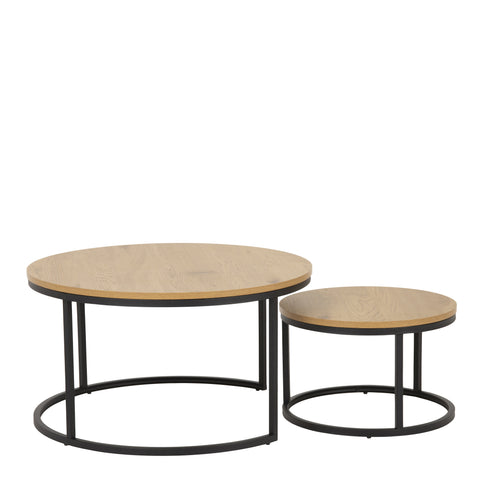 Spiro Round Coffee Table Set with Oak Top & Black Legs