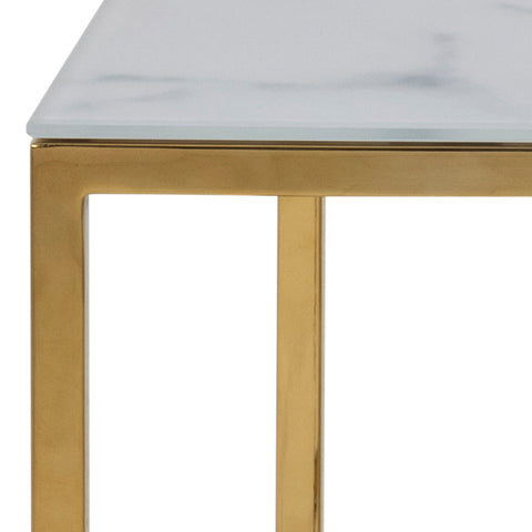 Alisma Open Shelf Coffee Table with White Marble Effect Glass Top & Gold Legs