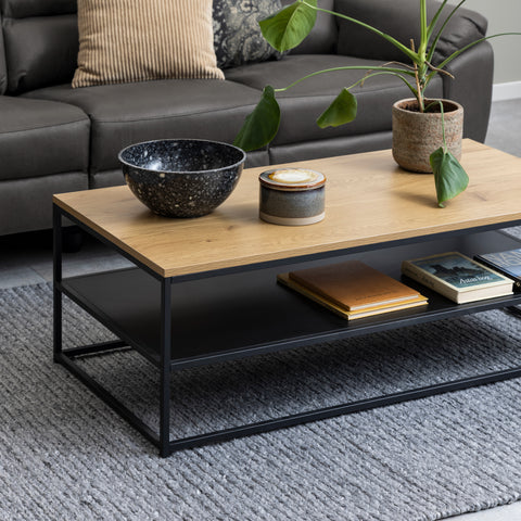 Gila Coffee Table with Open Shelf in Oak & Black