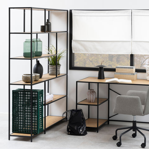 Seaford  Bookcase with 1 Drawer and 5 Shelves in Black and Oak