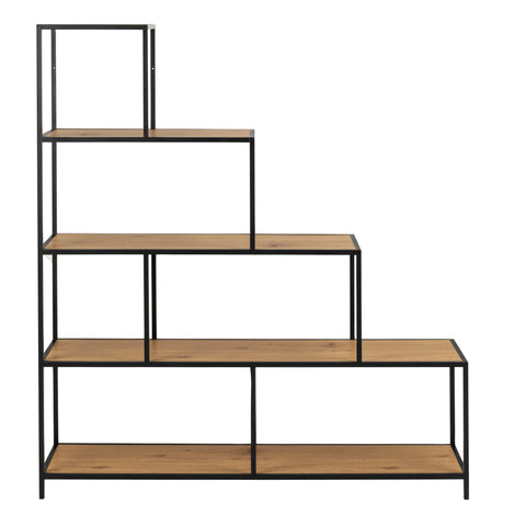 Seaford Bookcase with 4 Shelves and 1 Drawer in Black and Oak