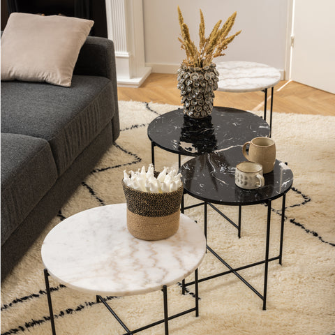 Avila Side Table with Black Polished Marble Stone 42x45cm