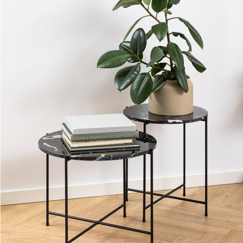 Avila Side Table with Black Polished Marble Stone 42x45cm