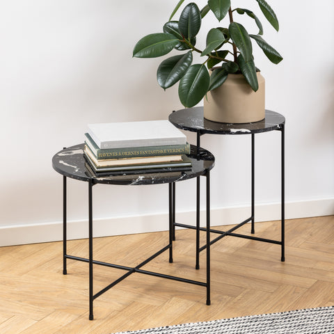 Avila Side Table with Black Polished Marble Stone 52x40cm