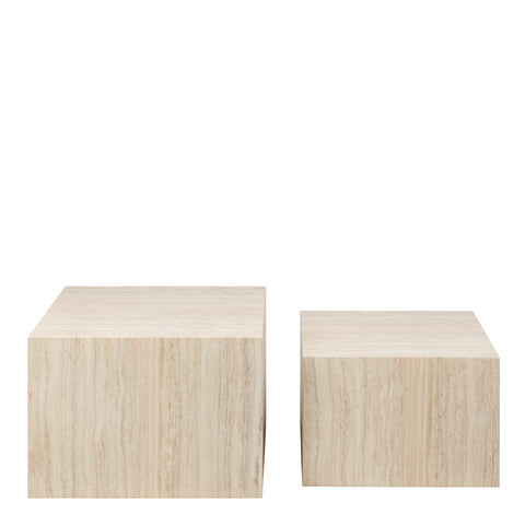 Dice Square Coffee Table Set in Light Travertine Effect