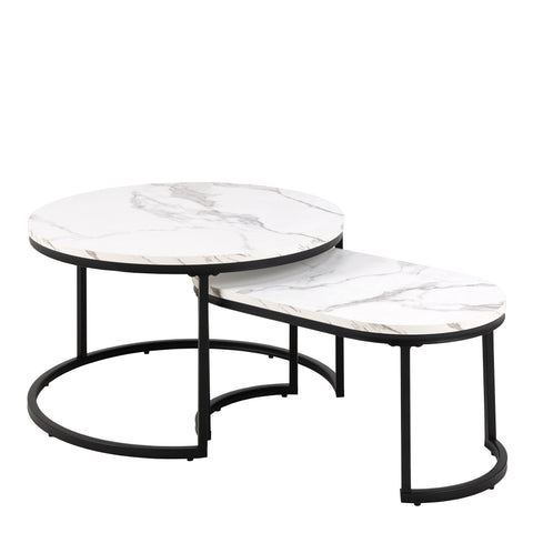 Spiro Coffee Table Set with White Marble Melamine Top & Black Legs