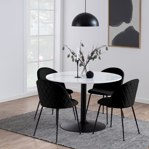 Tarifa Round Dining Table with White Polished Marble Top and Black Base