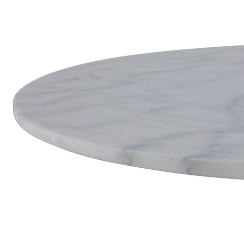 Tarifa Round Dining Table with White Polished Marble Top and Black Base