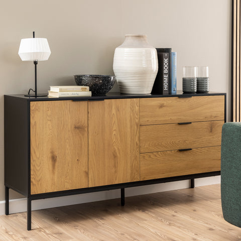 Seaford Sideboard with 2 Doors and 3 Drawers in Black