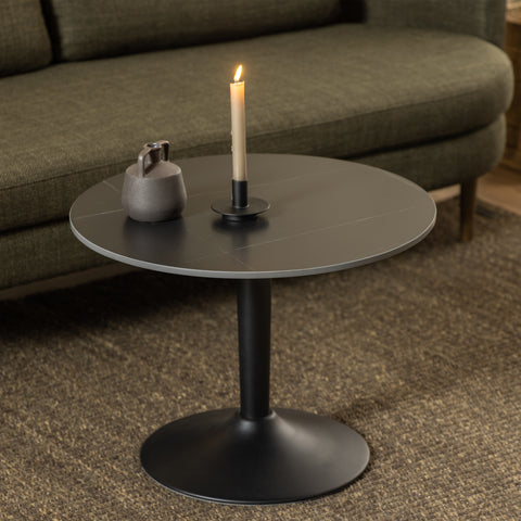 Malta Ceramic Round Coffee Table in Matt black 60x45cm